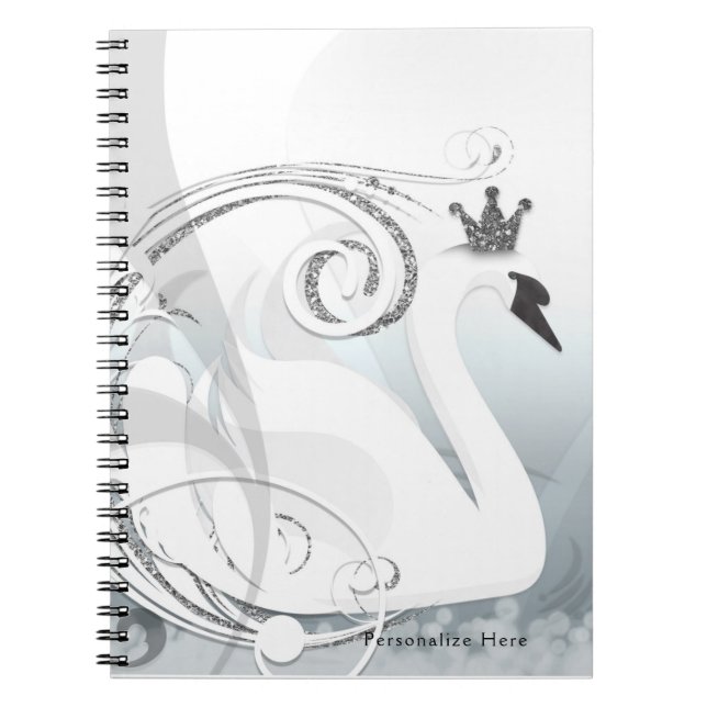 Swan Princess Silver & White Elegant Custom Spiral Notebook (Front)