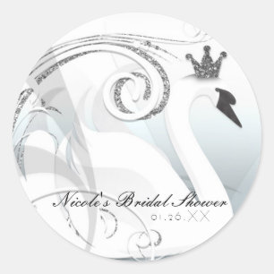Swan Princess Silver & White Elegant Party Favour Classic Round Sticker
