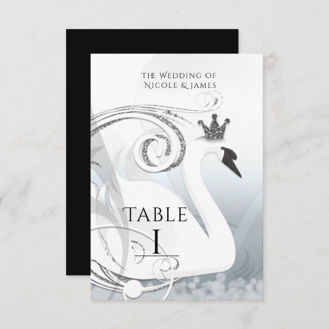 Swan Princess Silver & White Elegant Table Number (Front/Back)