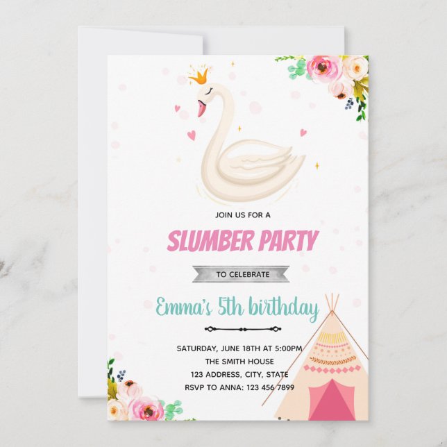 Swan princess slumber party invitation (Front)