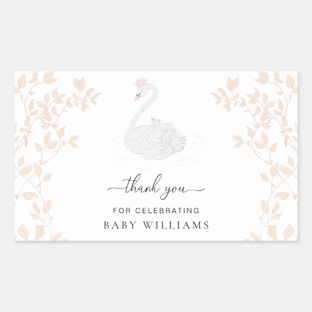 Swan Princess Thank You Favour Rectangular Sticker (Front)