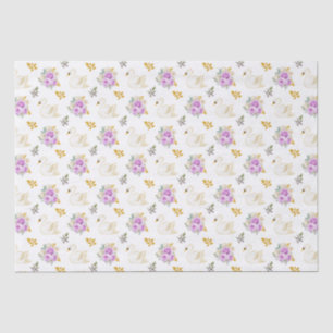Swan Purple and Gold Floral Roses Tissue Paper