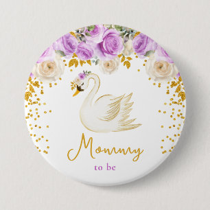 Swan Purple and Gold Roses Mummy To Be 7.5 Cm Round Badge