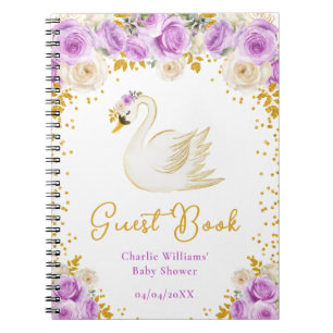 Swan Purple Gold Roses Baby Shower Guest Book