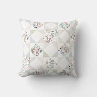 Swan Quilt Blocks Floral BabyBlue Sage Green Patch Cushion