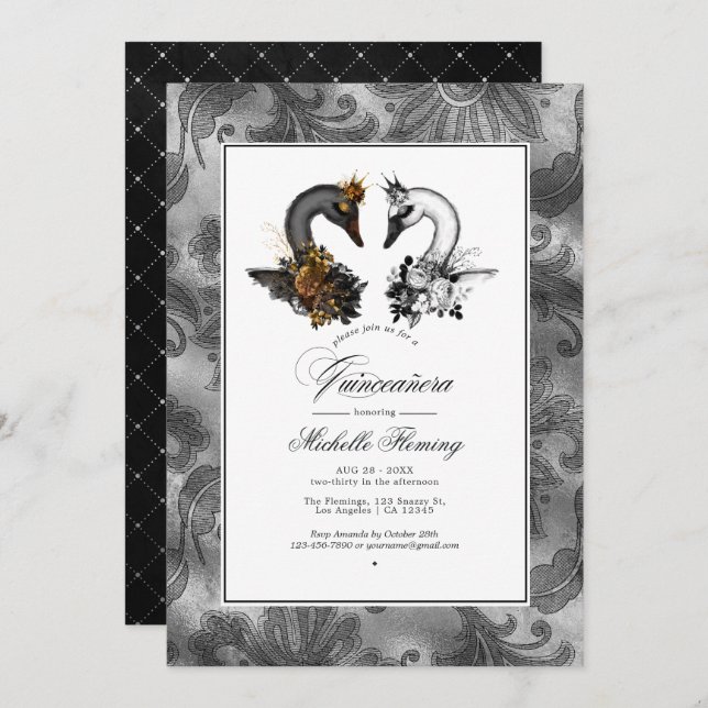 Swan Quinceañera Invitation (Front/Back)
