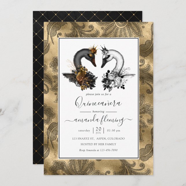Swan Quinceañera Invitation (Front/Back)