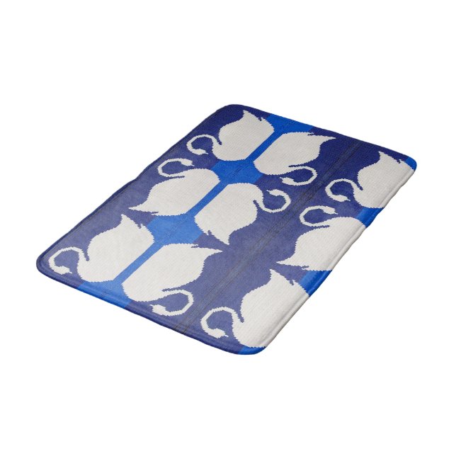 Swan Reflection in Blue Lake Artisan Crochet Print Bath Mat (Angled)