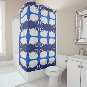 Swan Reflection in Blue Lake Artisan Crochet Print Shower Curtain