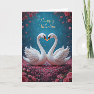 Swan Rose Valentine Romantic Floral Love Holiday Card
