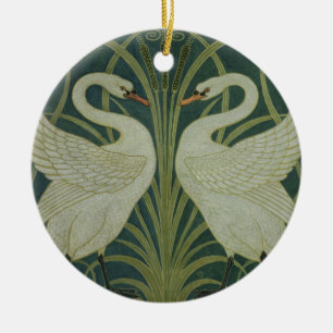 'Swan, Rush and Iris' wallpaper design Ceramic Tree Decoration
