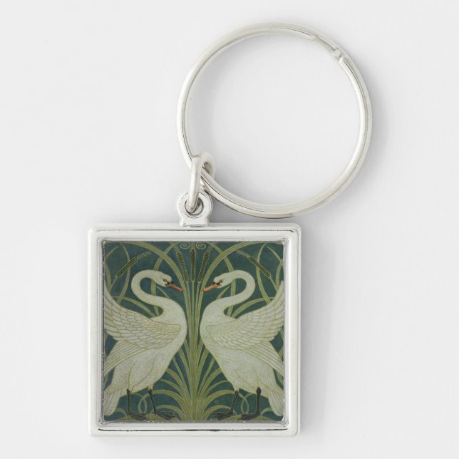 'Swan, Rush and Iris' wallpaper design Key Ring (Front)