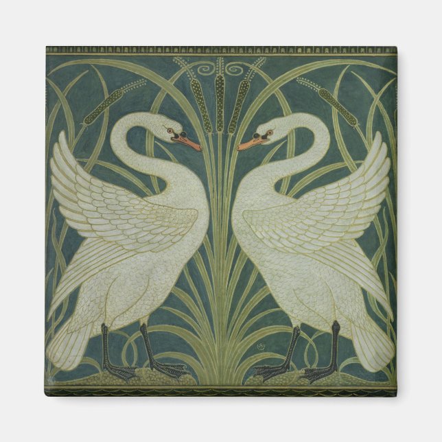 'Swan, Rush and Iris' wallpaper design Magnet (Front)