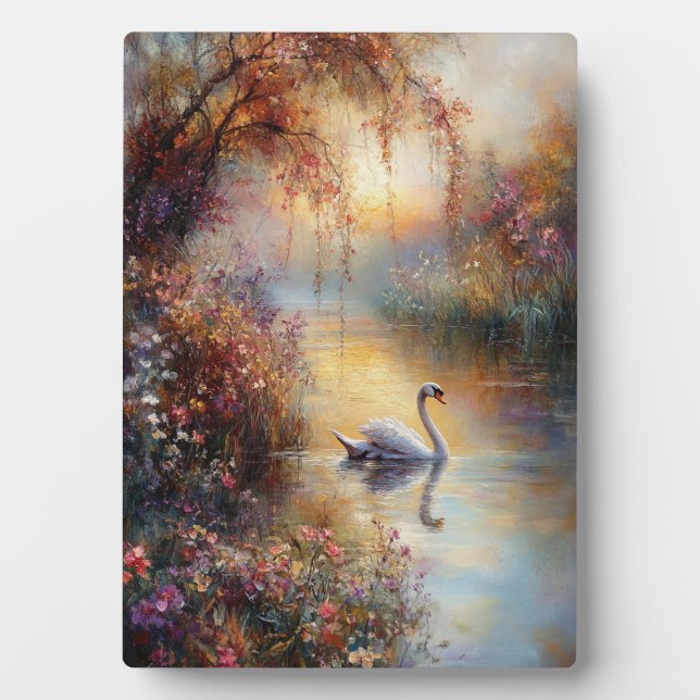 Swan Rustic Impressionist Painting Plaque (Front)