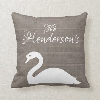 Swan Silhouette Faux Burlap | Monogram Cushion