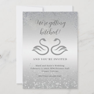 Swan silhouettes in the centre and diamond rain in invitation