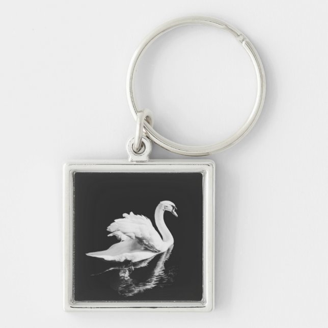 Swan Swimming Black and White Key Ring (Front)