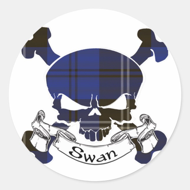 Swan Tartan Skull Classic Round Sticker (Front)