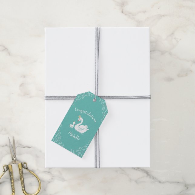 Swan Vintage Baby Shower Gift Tags (With Twine)