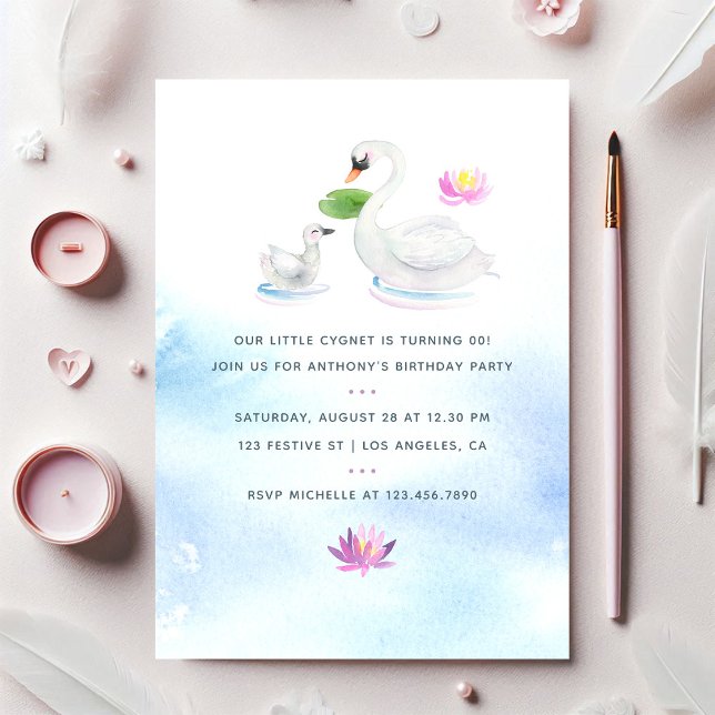 Swan watercolor children's Birthday Party invite (Swan watercolor children's Birthday Party invite)