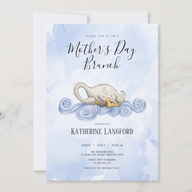Swan watercolour mother's day brunch invitation (Front)