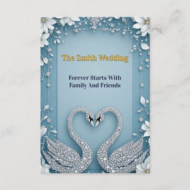 Swan Wedding Blue Luxury Decor Enclosure Card (Front)