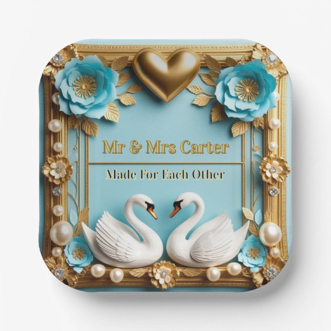 Swan Wedding Frame For Luxury Wedding Decor ✨ Paper Plate (Front)