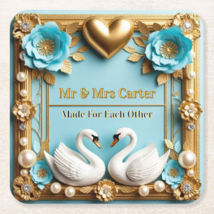 Swan Wedding Frame For Luxury Wedding Decor ✨ Square Paper Coaster