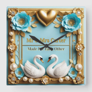 Swan Wedding Frame For Luxury Wedding Decor ✨ Square Wall Clock