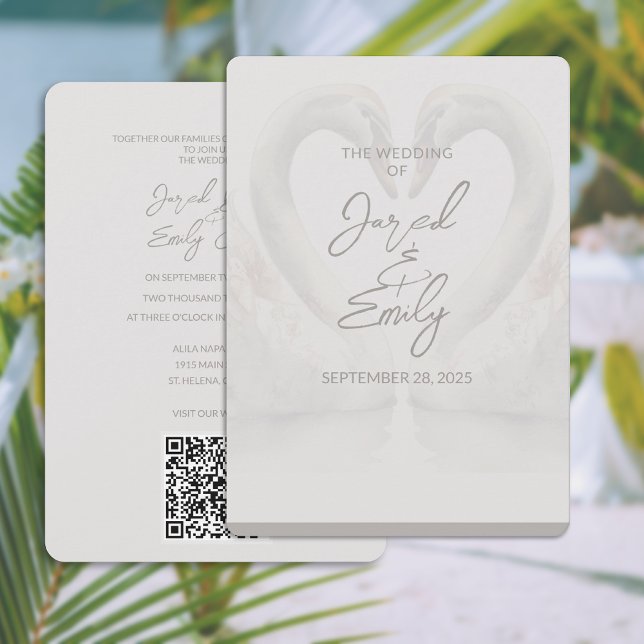 Swan Wedding Invitation with QR Code (Swan Wedding Invitation with QR Code (front and back))