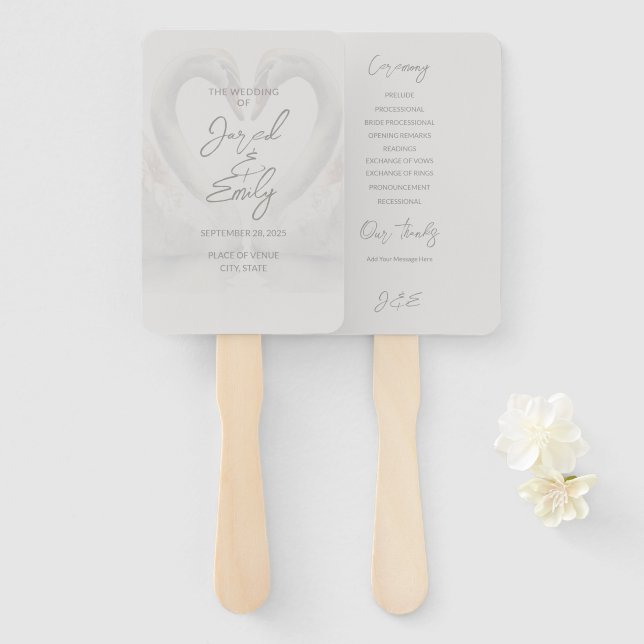 Swan Wedding Program Hand Fan (Front and Back)