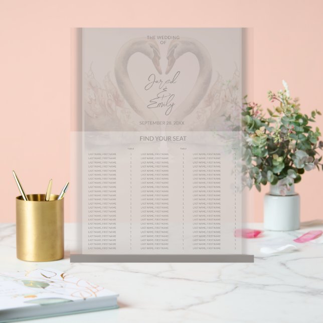 Swan Wedding Seating Chart Acrylic Sign (Wedding)
