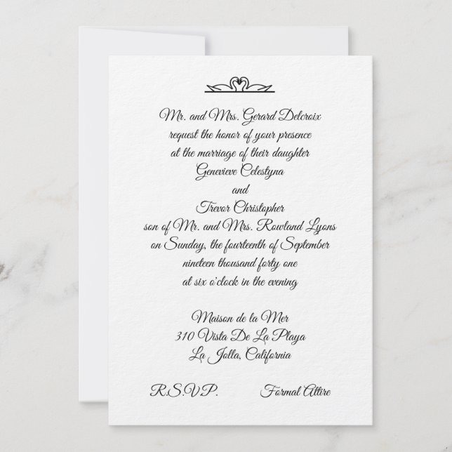 Swan Wedding Suite Invitation ~ The Commander (Front)