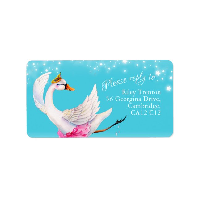 Swan whimsy watercolor reply address labels (Front)