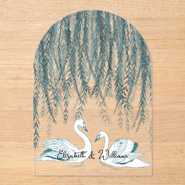 Swan Willow Illustrated Wedding Invitation Overlay (Front)