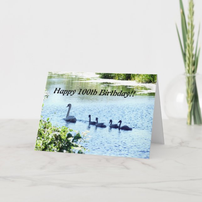 Swan With Cygnets On River Card (Front)