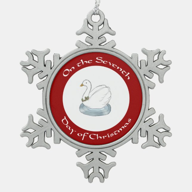 Swan with Holly Seventh Day of Christmas Ornament (Front)