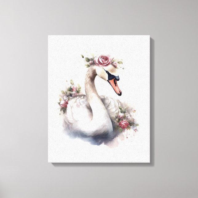 Swan with Rose Flower Crown Canvas Print (Front)