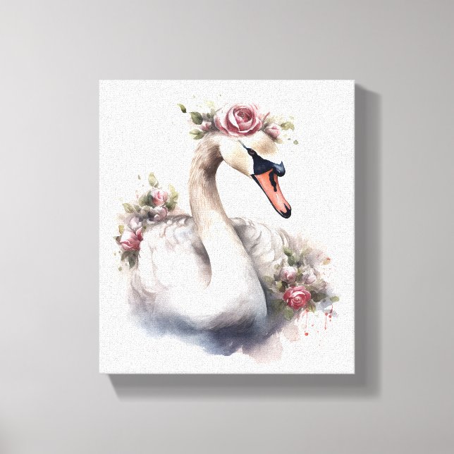 Swan with Rose Flower Crown Canvas Print (Front)