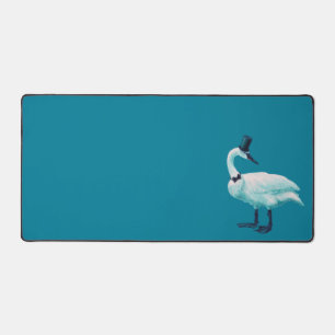 Swan With Top Hat Quirky Funny Bird Art Desk Mat