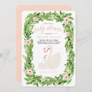 Swan Wreath Spring Baby Shower Invitation