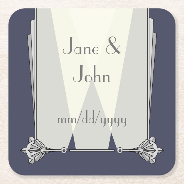 Swanky Art Deco in Blue Paper Coaster (Front)