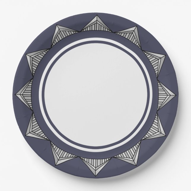 Swanky Art Deco in Blue Paper Plate (Front)