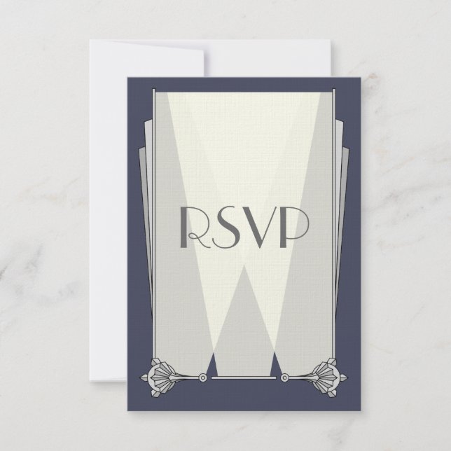 Swanky Art Deco in Blue RSVP Card (Front)
