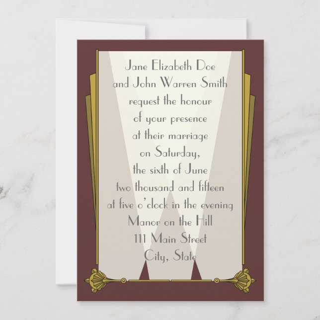 Swanky Art Deco in Red Wedding Invitation (Front)