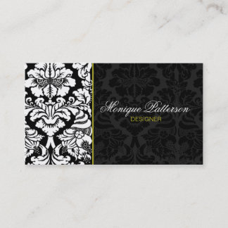 Swanky Sage #2 Black Damask Chic Business Card