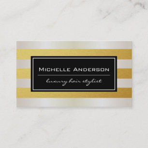 Swanky White Gold and Gold Stripes Business Card
