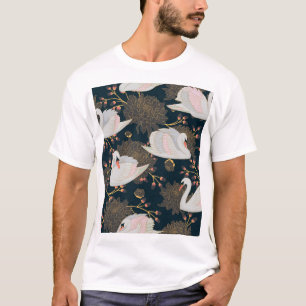 Swans and chrysanthemums, natural pattern. T-Shirt