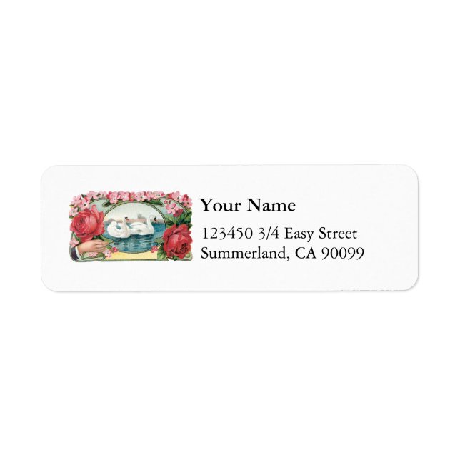 Swans and Roses Custom Address Label Small (Front)