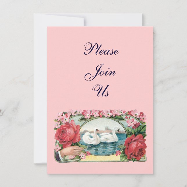 Swans and Roses Custom Valentine Invitations (Front)